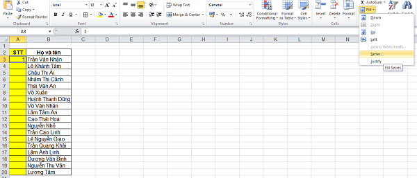 Tự động đánh số thứ tự cột trong Excel - Học Excel Miễn Phí Online 3