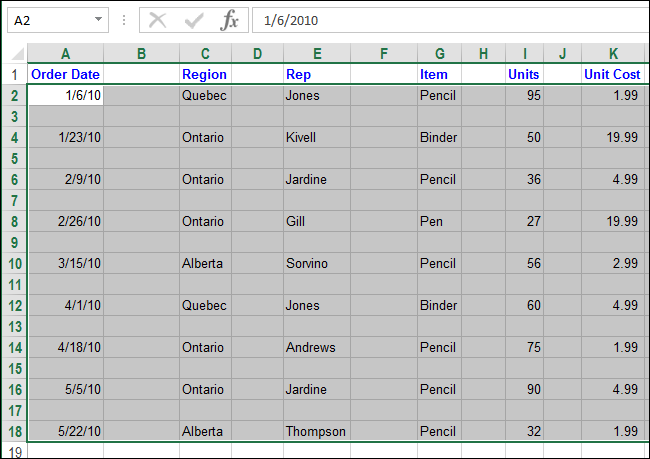Excel xoá dòng trống xoá cột trống 02