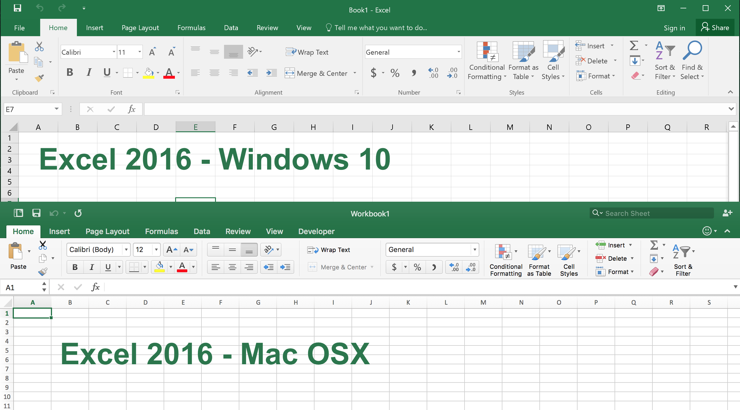 Sự tương đồng giữa giao diện Ribbon Excel MacOS và Excel Windows