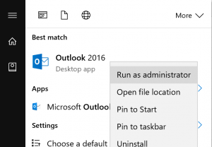 Chạy Outlook với quyền Admin