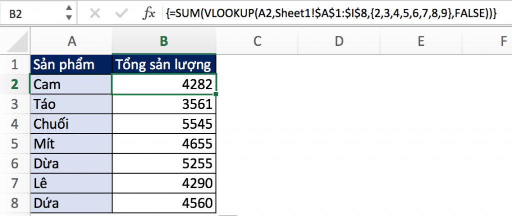 Excel nâng cao, kết hợp VLOOKUP và SUMIF