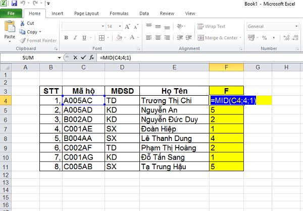 Hướng dẫn sử dụng hàm Mid trong Excel