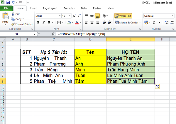 Hàm TRIM() trong Excel, hướng dẫn sử dụng và có ví dụ cụ thể