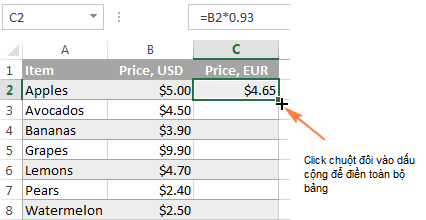 Hướng dẫn các kỹ thuật sao chép công thức theo ý muốn trong Excel