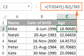 Hướng dẫn các cách tính tuổi từ ngày sinh trong Excel