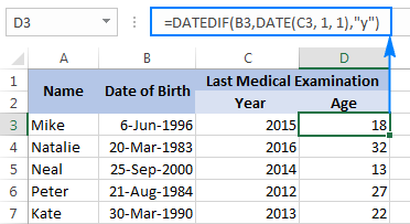 calculate age certain year