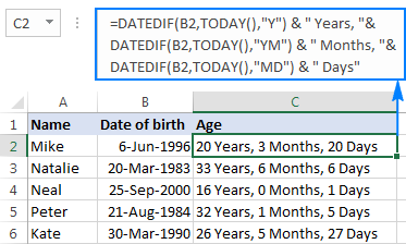 calculate age date of birth