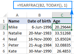calculate age yearfrac