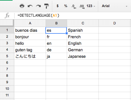 Nhận dạng ngôn ngữ với Google Sheets 