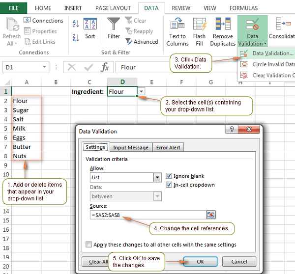 How To Change Cell Drop Down List In Excel