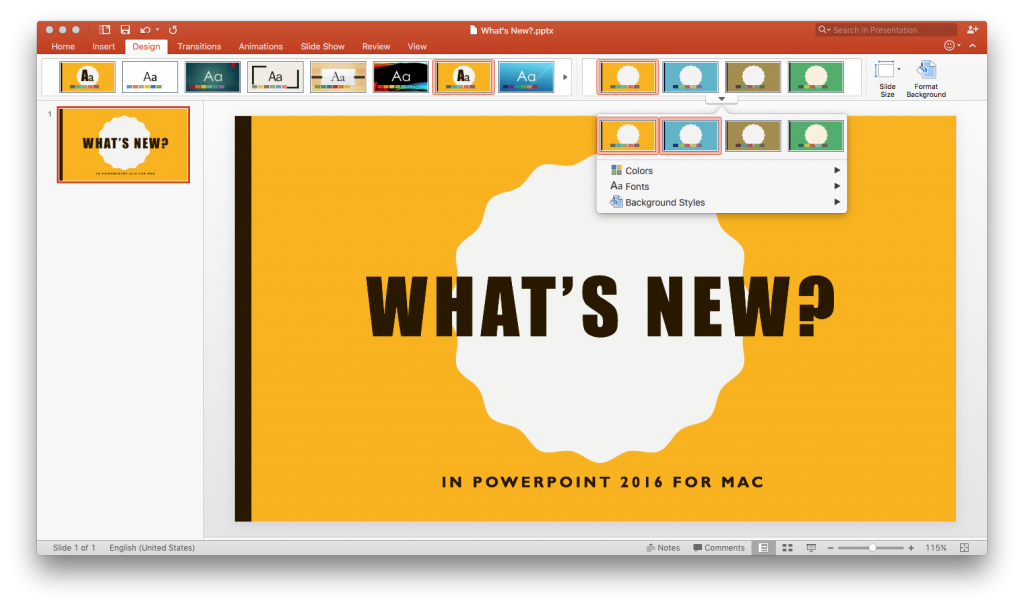 PowerPoint 2016 cho Mac có tất cả các tính năng bạn yêu thích trên phiên bản Windows và nhiều tính năng mới dành riêng cho Mac. Tự tin thể hiện ý tưởng của bạn với PowerPoint 2016 cho Mac và chạm tới thành công đích đến.
