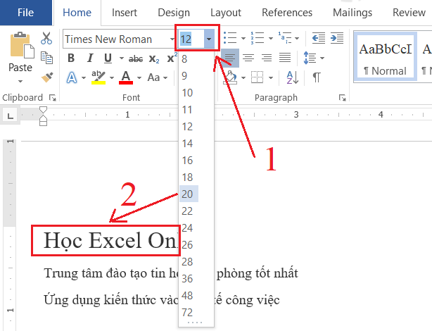 Hướng dẫn sử dụng nút lệnh nào dùng để chọn phông chữ trên các ứng dụng văn phòng thông dụng