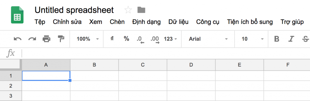 Giao diện Google Sheet bằng tiếng Việt