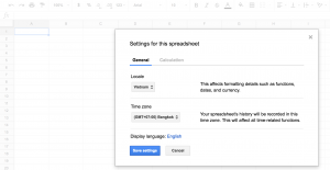 Sửa locale và time zone settings trong Google Sheets
