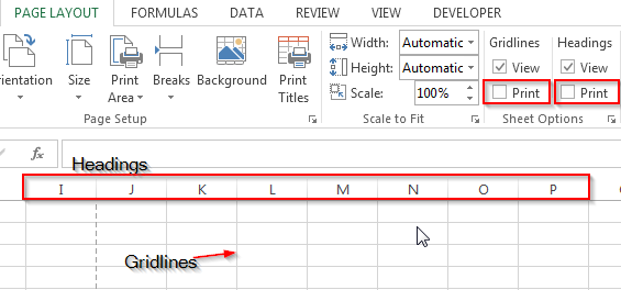 gridlines & headings