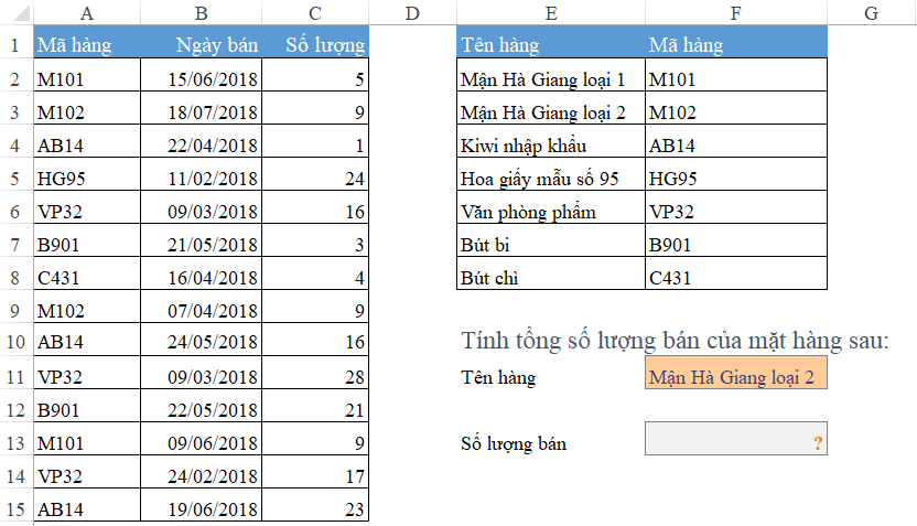 cách sử dụng hàm Sumif kết hợp hàm vlookup