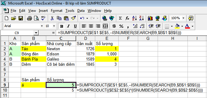sumproduct isnumber search