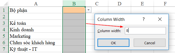 Chỉnh cỡ chữ trong data validation