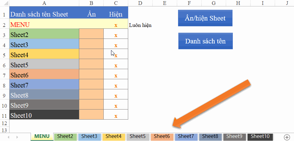 Hướng Dẫn Cách Tạo Menu Ẩn Hiện Sheet Theo Ý Muốn Trong Excel Bằng Vba -  Học Excel Online Miễn Phí
