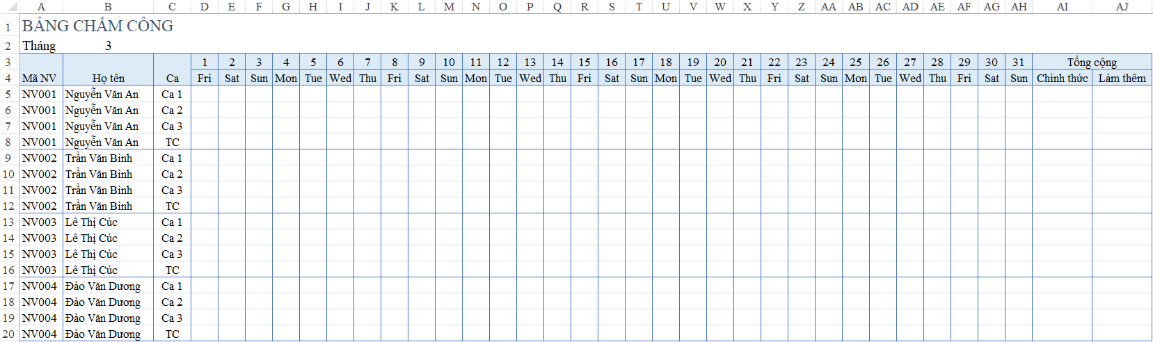 ✅ Mẫu bảng chấm công mới nhất trên Excel