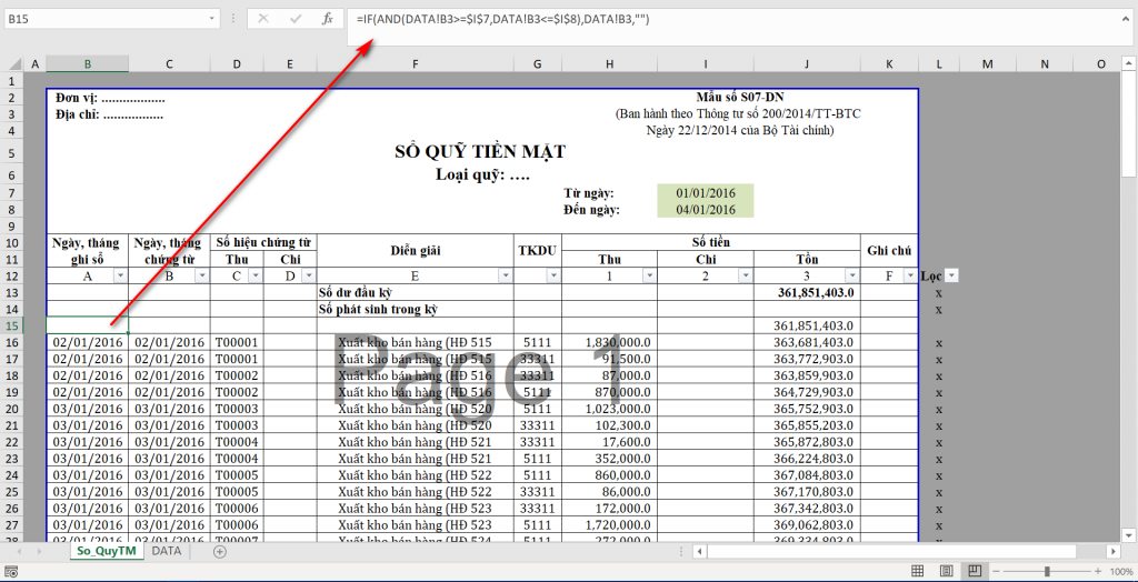 Hướng dẫn làm sổ quỹ tiền mặt, sổ kế toán chi tiết tiền mặt trên Excel