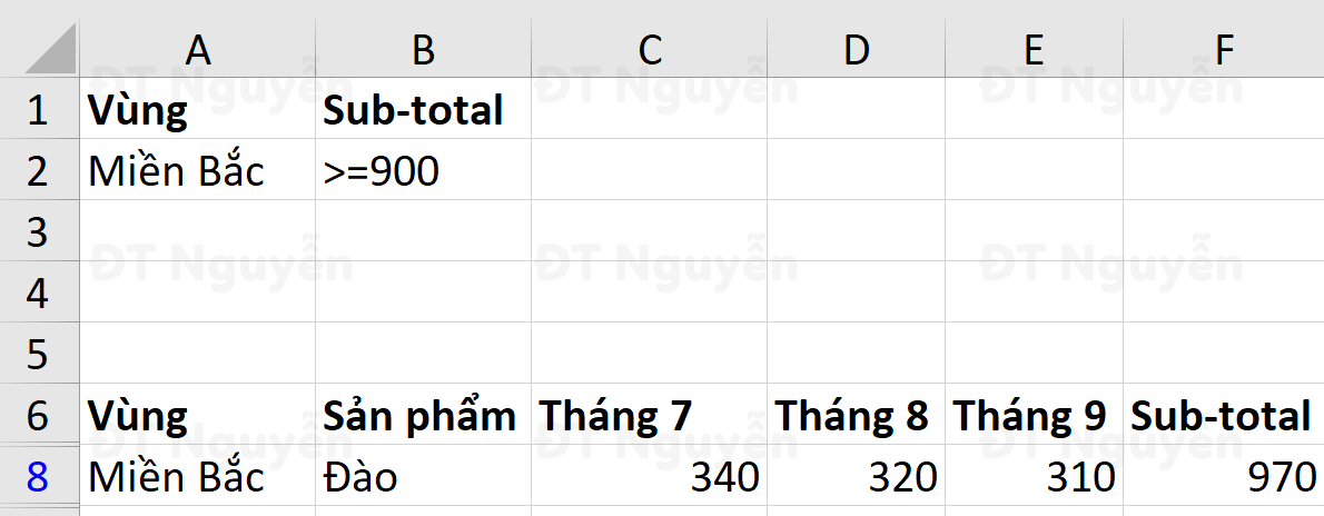 Kết quả của advanced filter