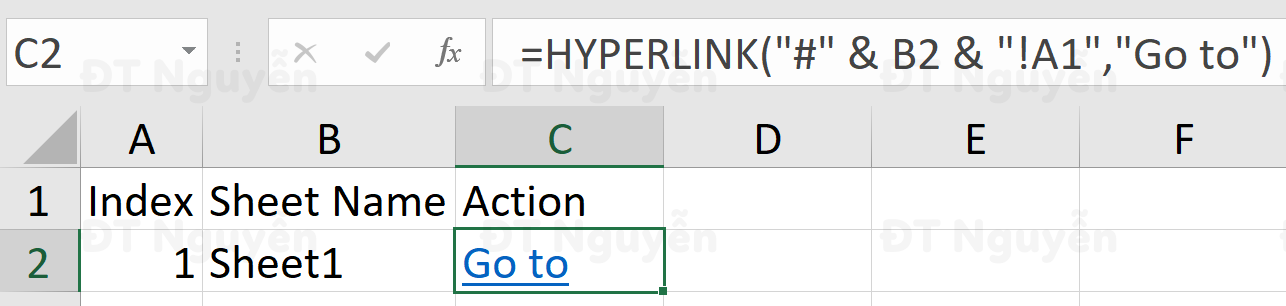Tạo Hyperlink trong bảng tính đến sheet khác
