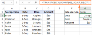 xlookup trả về nhiều dữ liệu với hàm transpose