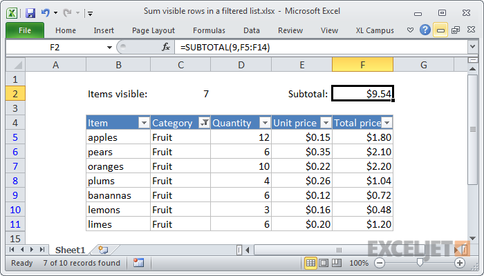 Cách tính tổng danh sách đã lọc trong Excel 1