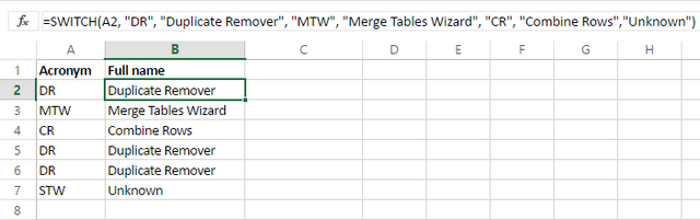 Cách dùng hàm Switch trong Excel 1
