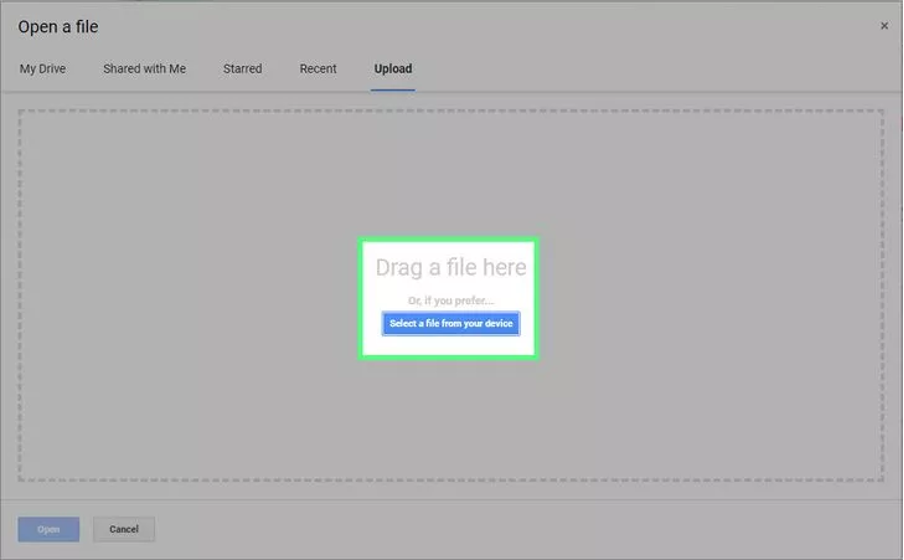 Bước 5: Upload file word của bạn bằng cách chọn nút “Select a file from your device” hoặc kéo thả file word vào vùng nhận file. Sau bước này, bạn có thể chỉnh sửa file Word.