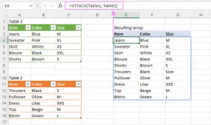 Gộp bảng (table) trong Excel với VSTACK HSTACK