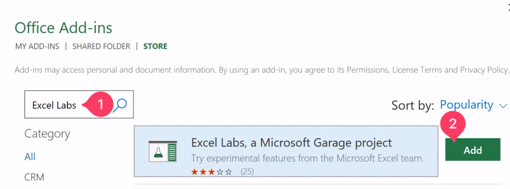 Tìm kiếm và cài đặt Add-in Excel Labs