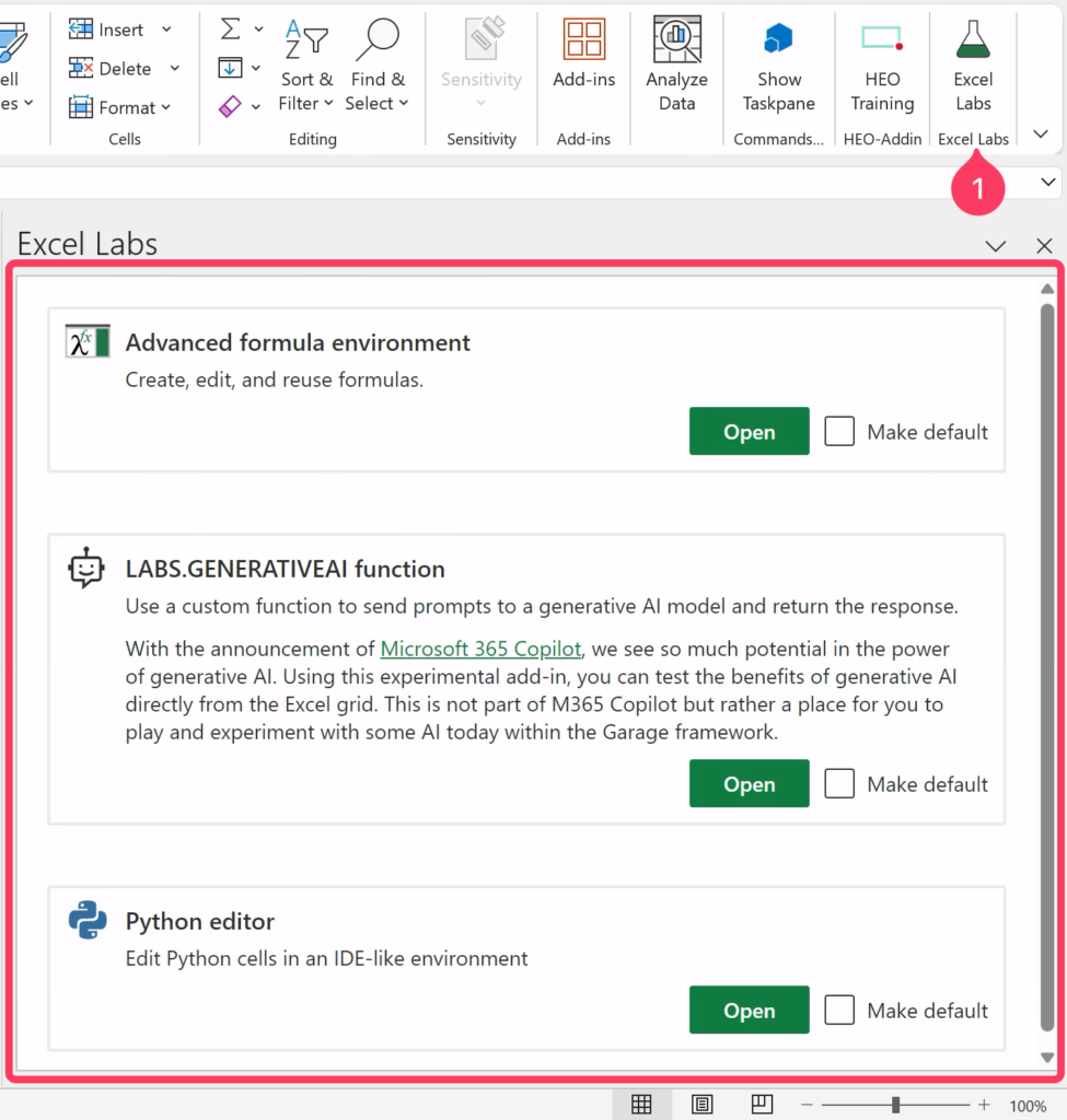 Giao diện khởi đầu của Excel Labs