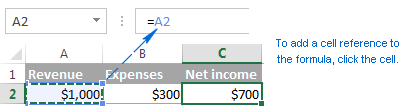To have a cell reference inserted in your formula, click the corresponding cell on the sheet.