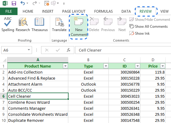 Click on New Comment in the Comments group on the REVIEW tab to insert a comment in Excel