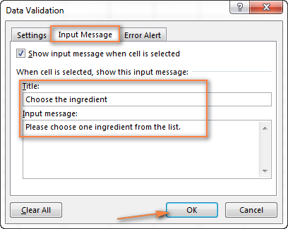 Configuring a message đồ sộ be displayed when a cell with the drop-down list is clicked.