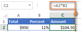 Excel formula to increase a number by percentage