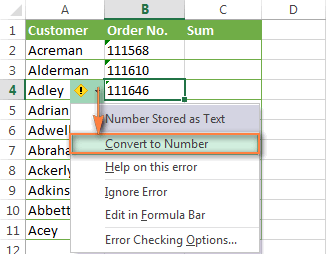 Converting numbers formatted as text to the normal numbers format.