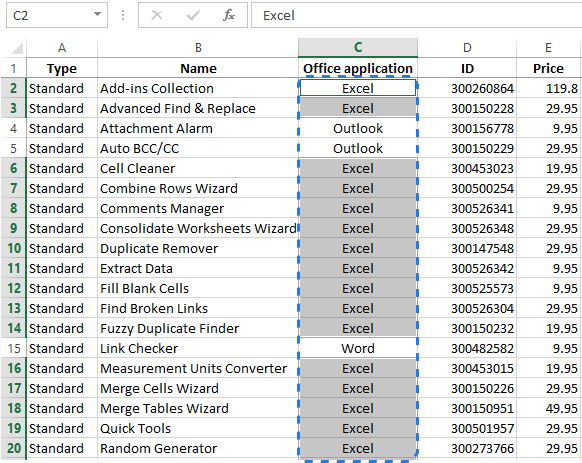 Press Ctrl + Enter to copy the input value from the active cell into all the blanks