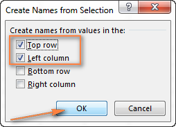 Creating names from the top row and left column of the selection