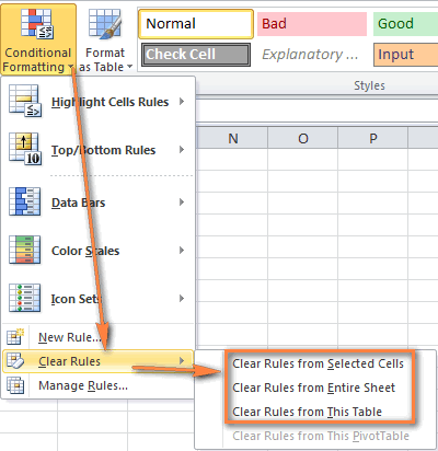 Delete conditional formatting rules in Excel.