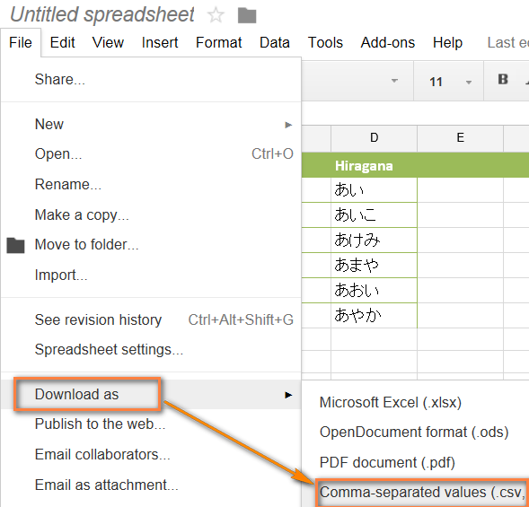 Download a Google spreadsheets as a comma-separated (CSV) file.