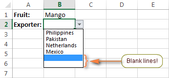 Blank rows appear in the dependent drop-down menu.
