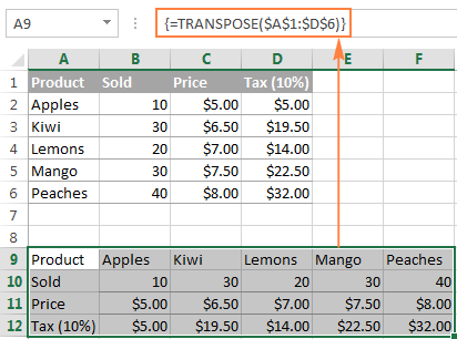 Using an array function in Excel