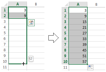 Use Excel AutoFill to get any arithmetic progression sequence