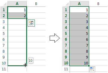 Use Excel AutoFill to continue a number sequence