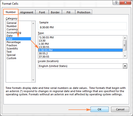 Applying or changing the time format in Excel