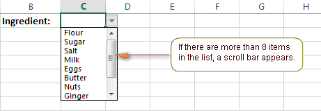 Making a drop down box based on a range of cells.