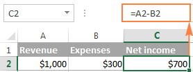 Creating a subtraction formula in Excel using cell references